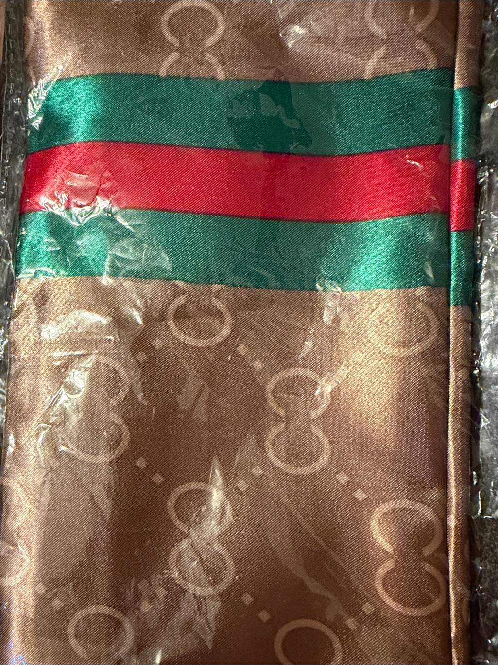 SilkFeel Brown Scarf With Green And Red Stripe